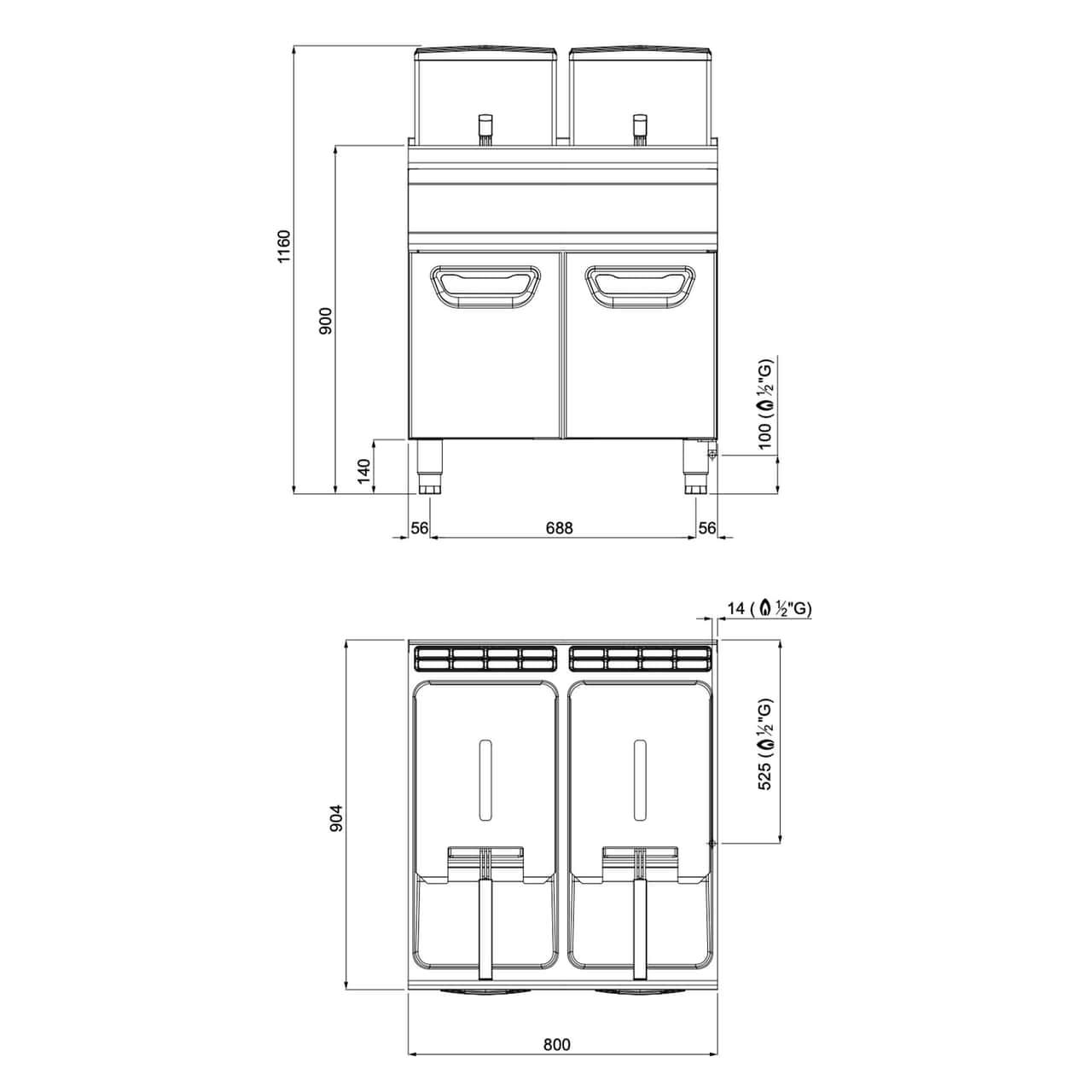 Gas Doppelfritteuse - 20+20 Liter - 35 kW