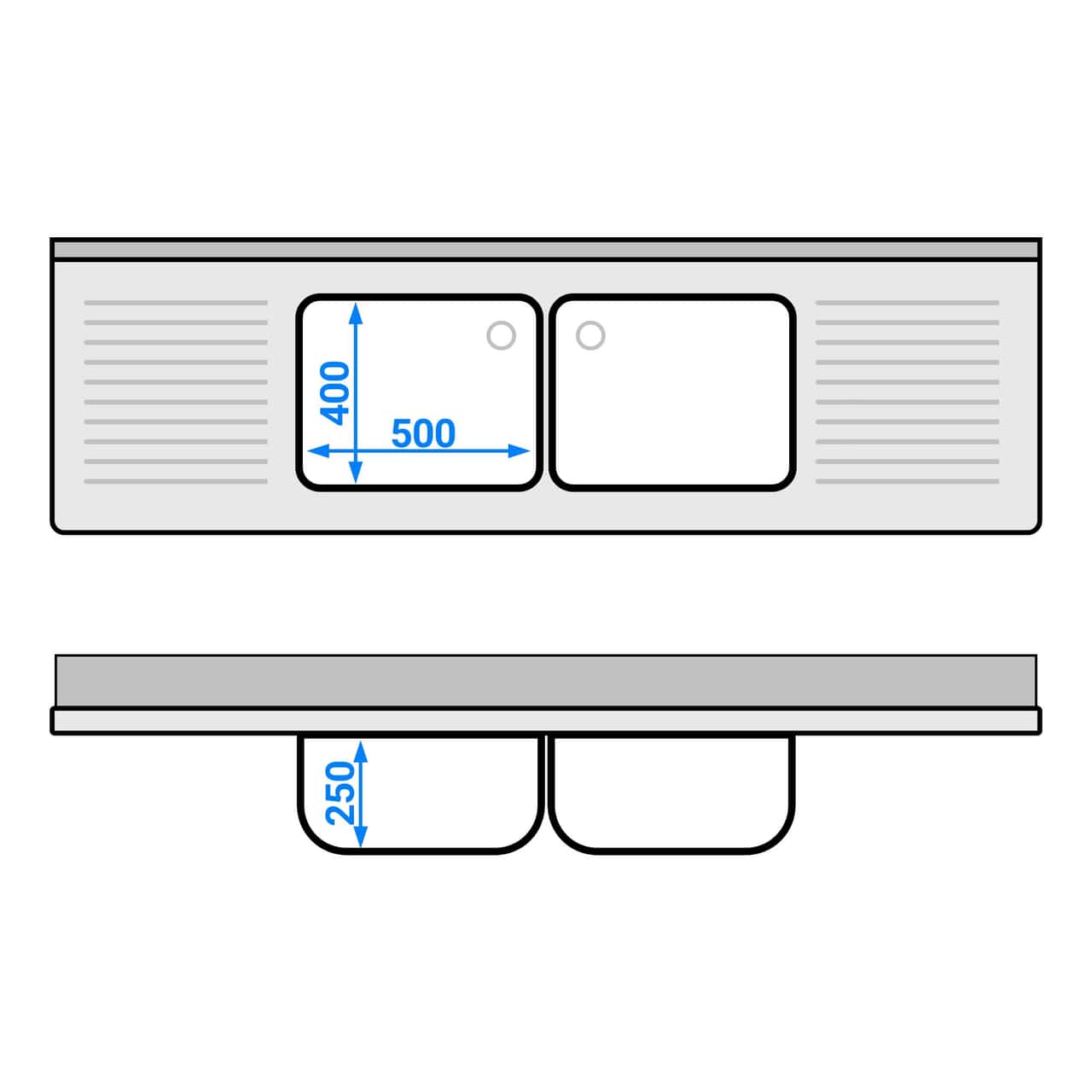 Spülschrank PREMIUM - 2000x600mm - mit 2 Becken mittig