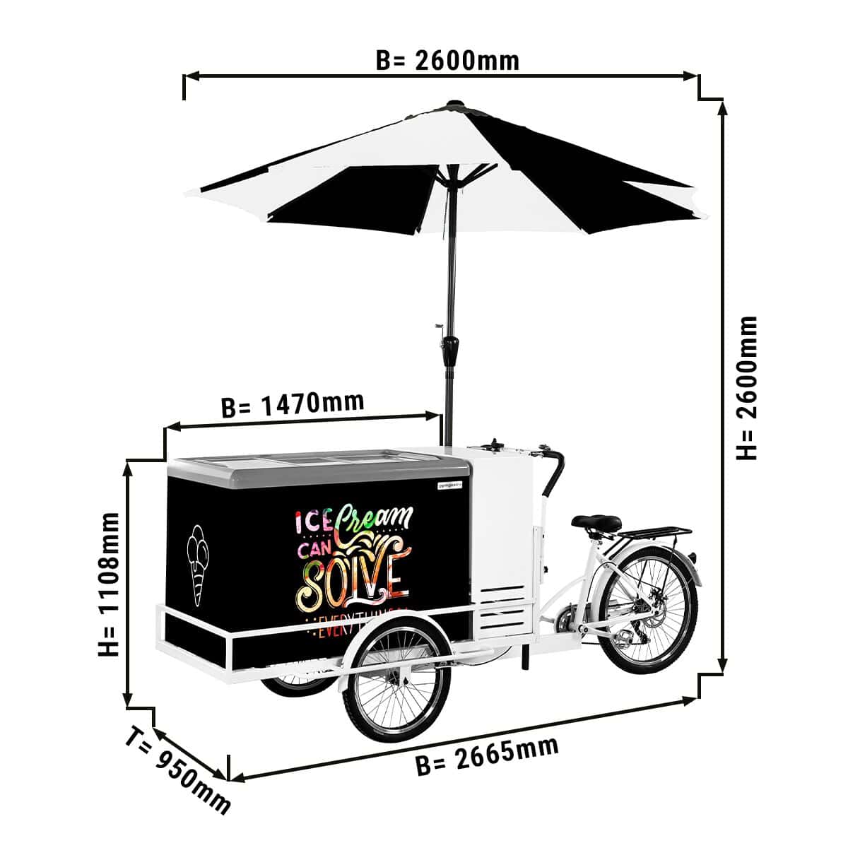 Eisfahrrad - mit LED beleuchtetem Schirm - für 7x 5 Liter Eisbehälter