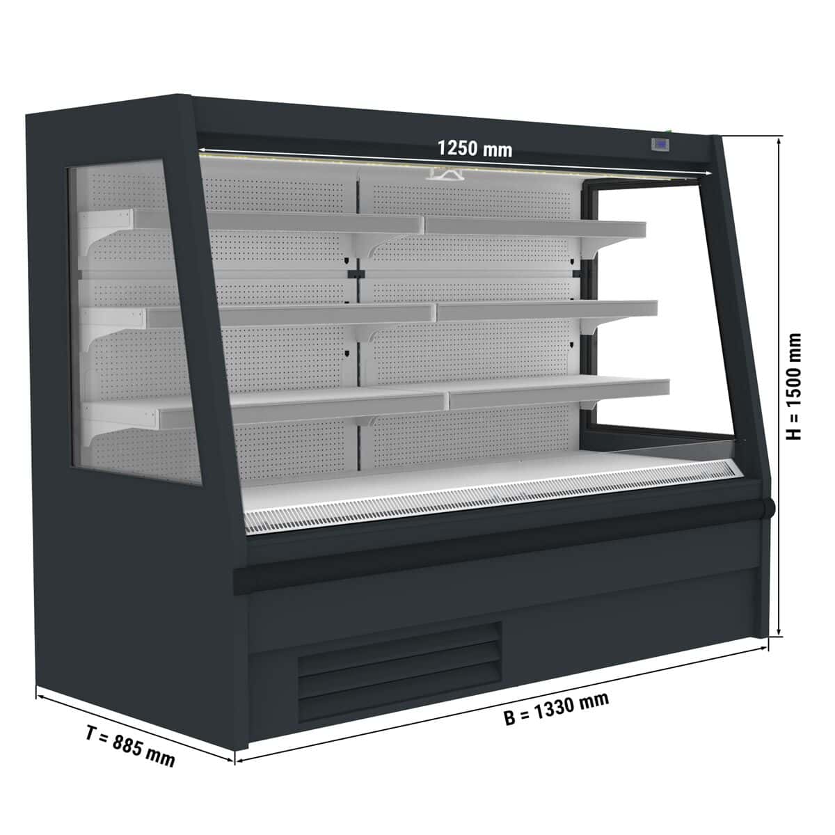 Wandkühlregal - 1330mm - 358 Liter - mit LED-Beleuchtung & 3 Ablagen