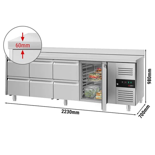 Chladicí stůl ECO - 2,2 x 0,7 m - s 1 dveřmi & 6 šuplíky  1/2