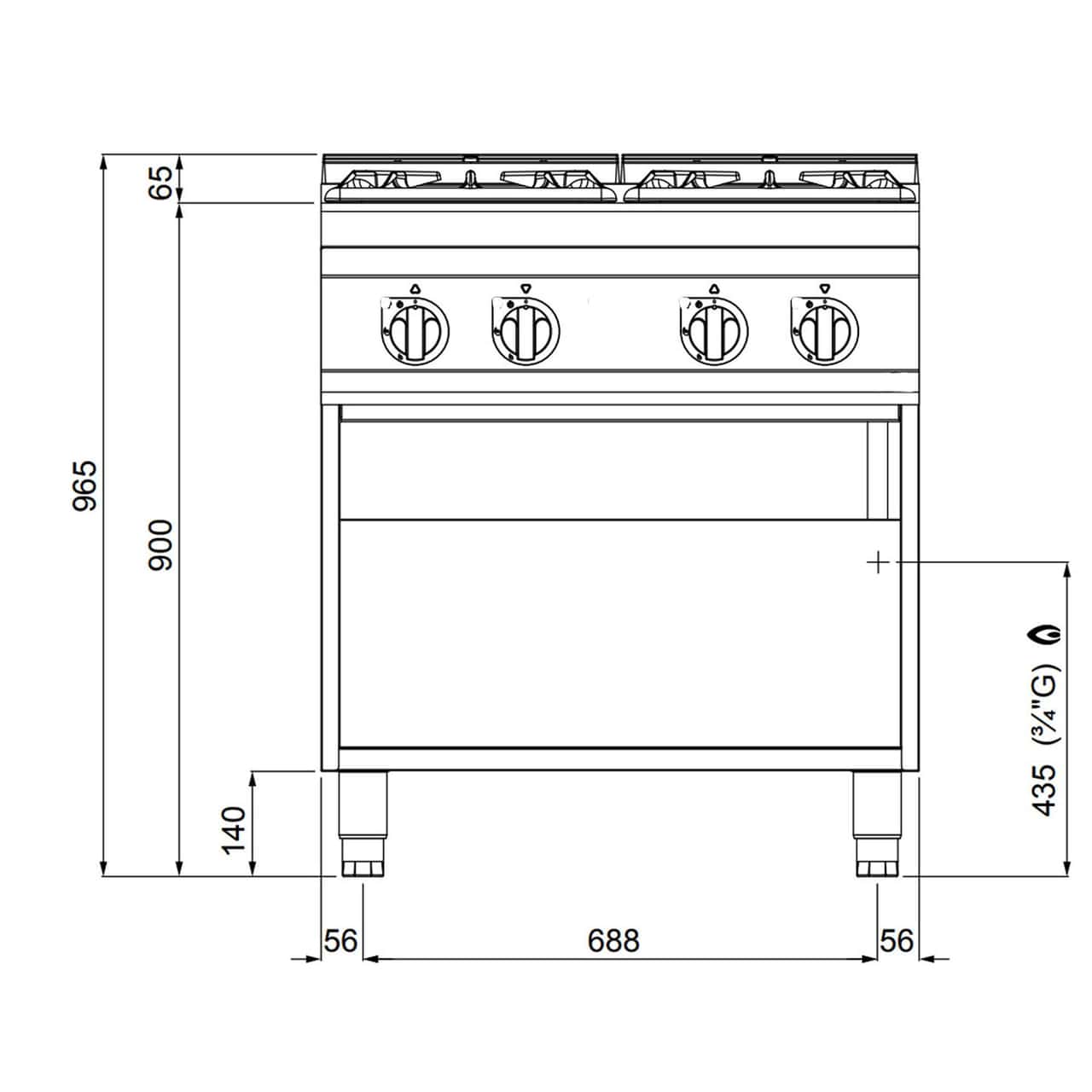 Gasherd - 34,5 kW - 4 Brenner