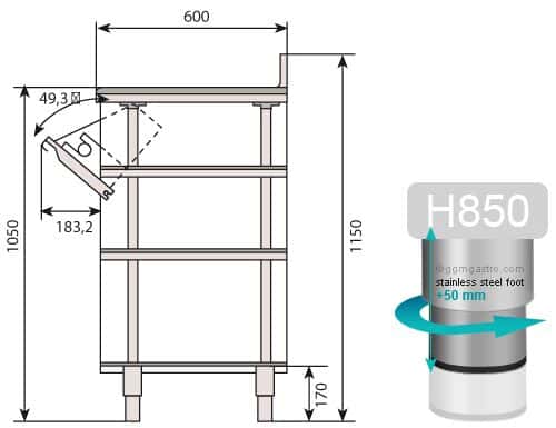 Arbeitsschrank - für Kaffeemaschine - 1960x600mm - mit Ausklopfer, 2 Schubladen, 2 Türen & Aufkantung