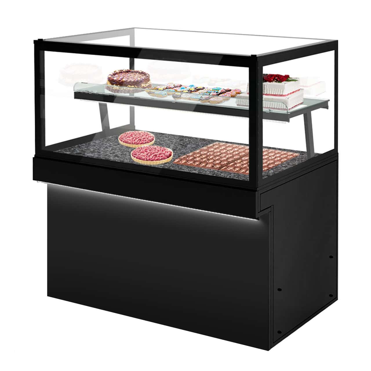 Kuchentheke TORONTO - 1500mm - schwarze Front - mit LED-Beleuchtung & 2 Ablagen