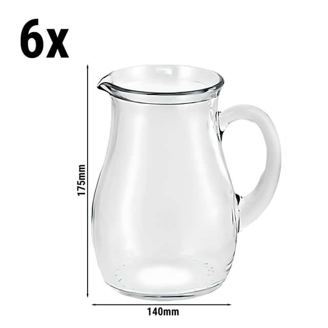 (6 Stück) Glas Krug/ Karaffe - VILLAGE - 1 Liter - mit Henkel