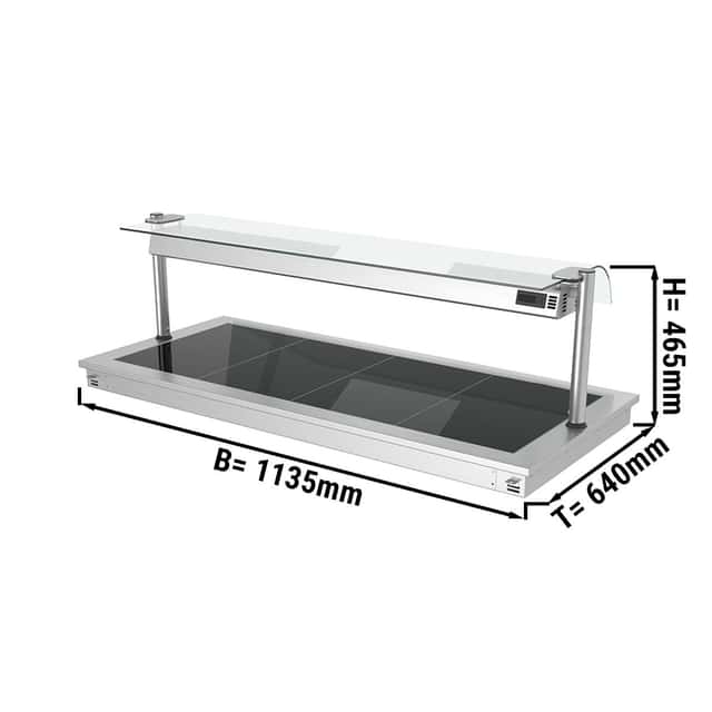 Einbau Warmhalteplatte - 1,5m - 4x GN 1/1 - mit Glas-Hustenschutz