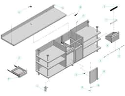 Arbeitsschrank - für Kaffeemaschine - 2450x600mm - mit Ausklopfer, 2 Schubladen, 2 Türen & Aufkantung