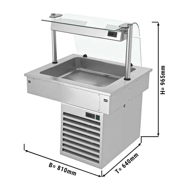 Einbau Kühlwanne - 0,8m - +2 ~ +8 °C - 2x GN 1/1 - mit Glas-Hustenschutz