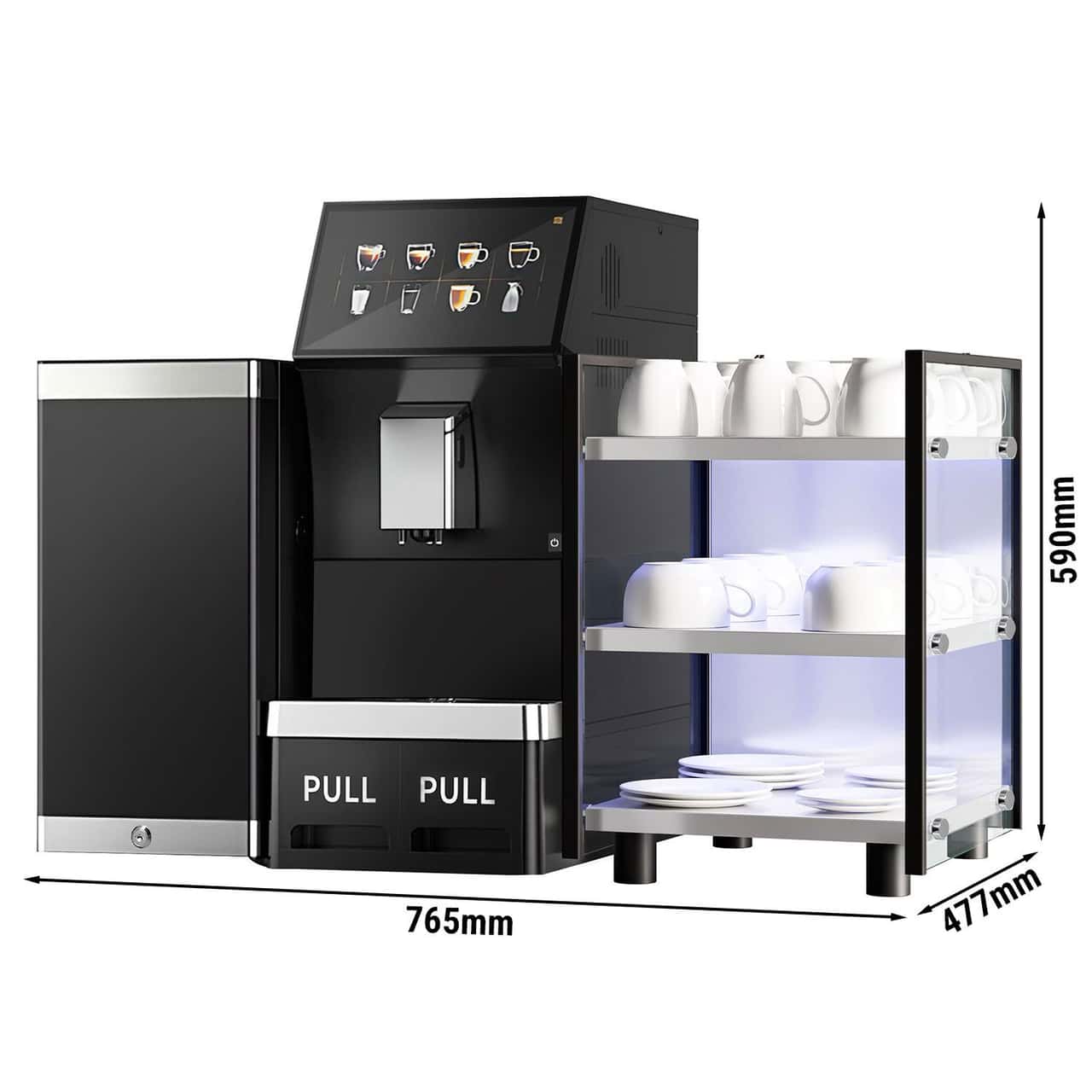 Kaffeevollautomat - 1,3 kW - 10 Zoll Touchscreen - inkl. Tassenwärmer & Milchkühlschrank