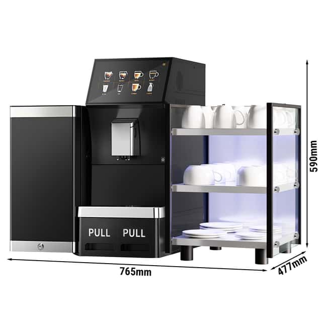 Kaffeevollautomat - 1,3 kW - 10 Zoll Touchscreen - inkl. Tassenwärmer & Milchkühlschrank