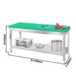 Worktable PREMIUM stainless steel - 1600x600mm - with undershelf without backsplash incl. cutting plate