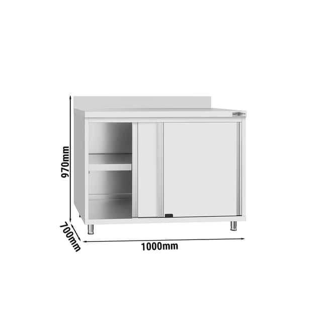 Edelstahl Arbeitsschrank ECO - 1000x700mm - mit Schiebetür und Aufkantung