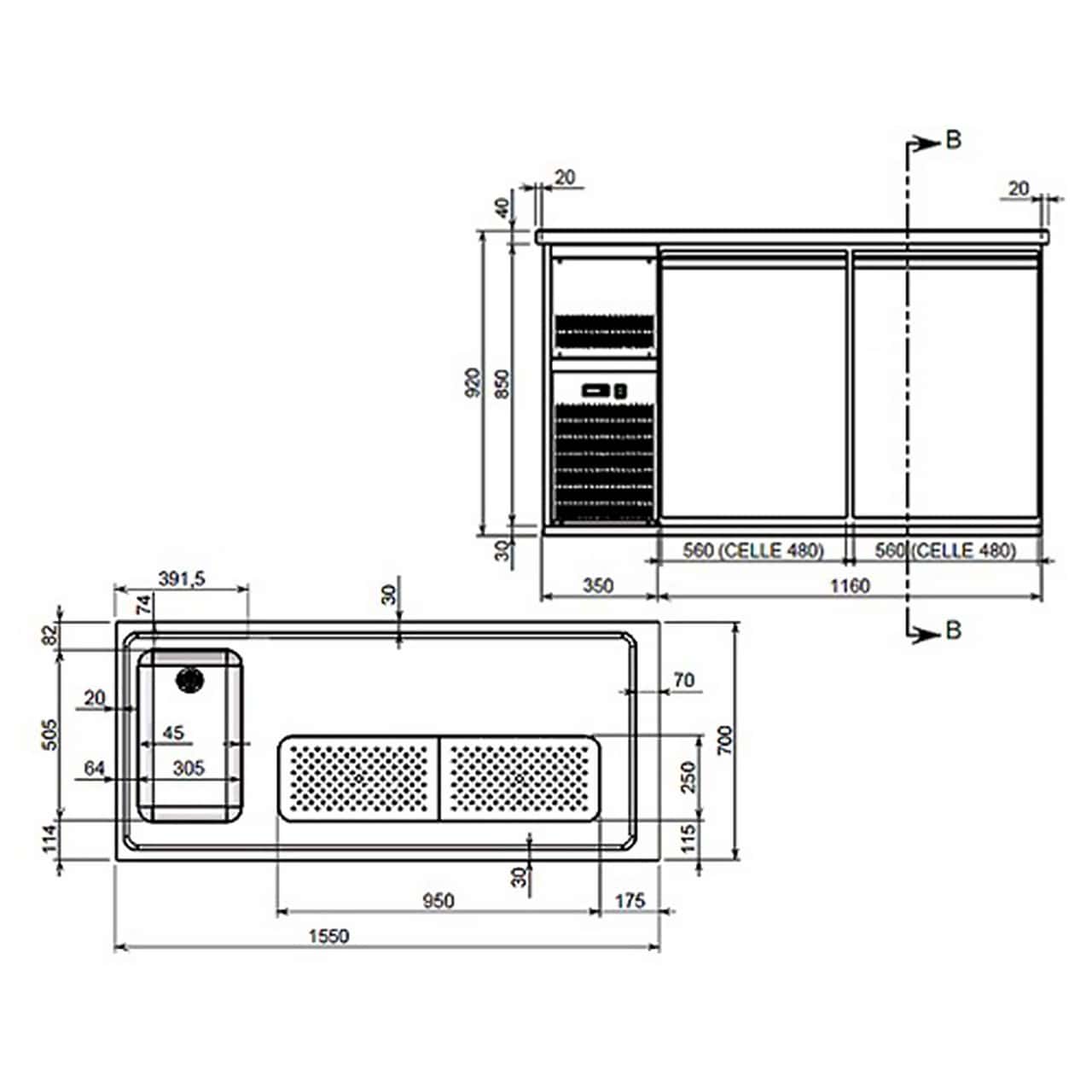 Biertheke Premium PLUS - 1550x700mm - 2 Türen