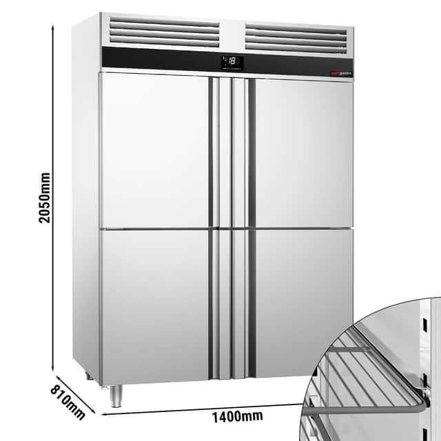 Tiefkühlschrank Edelstahl PREMIUM - GN 2/1 - 1400 Liter - mit 4 Halbtüren