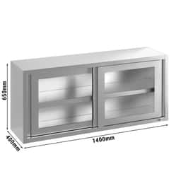 Stainless steel wall cabinet - 1400x400mm - with sliding glass door - 650mm high