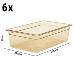 (6 kusů) CAMBRO | H-PAN™ Žáruvzdorné GN nádoby 1/1 - jantar - hloubka 150 mm