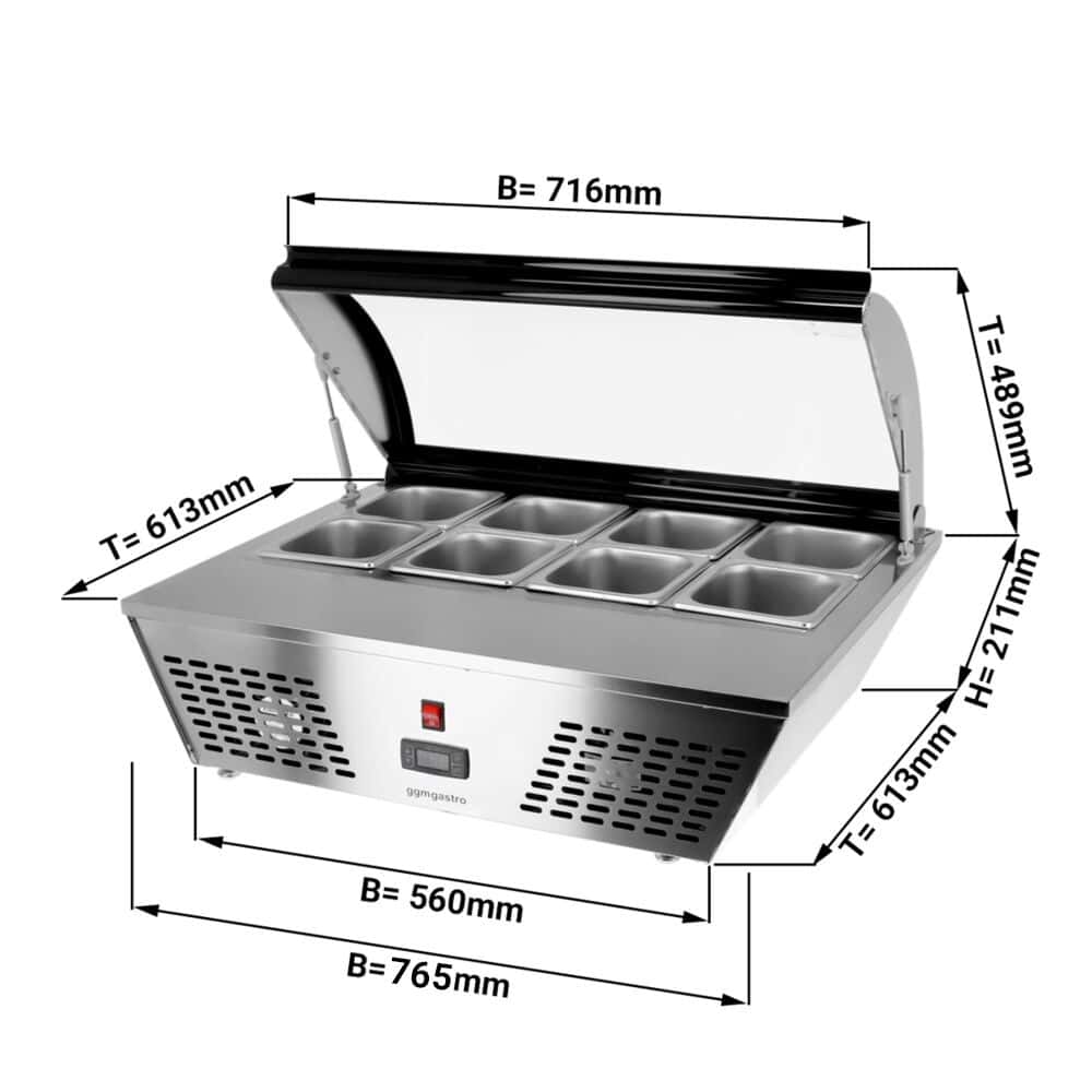 Tisch-Kühlvitrine / Aufsatzvitrine - 67 Liter - 760mm - für 8x GN 1/6 oder 4x GN 1/3