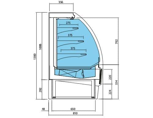 Wandkühlregal - 978mm - 274 Liter - mit LED-Beleuchtung & 3 Ablagen - hinten geschlossen