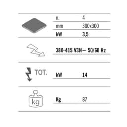 Elektroherd - 14 kW - 4 Platten Eckig