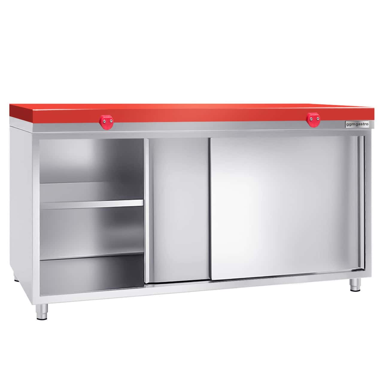 Stainless steel work cabinet PREMIUM - 2000x800mm - with sliding door without backsplash incl. cutting plate