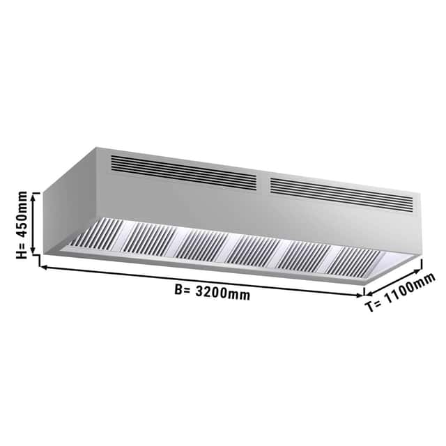 Induktions-Kastenhaube - 3,2m - mit Filter & LED Lampe