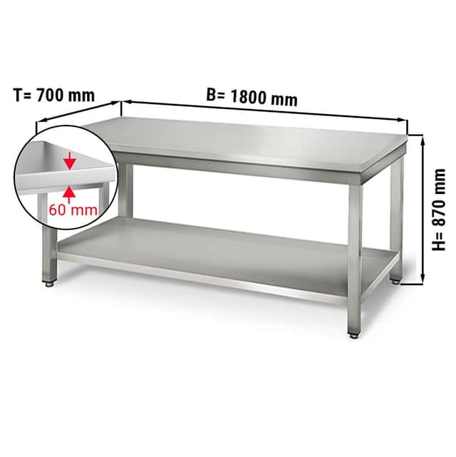Pracovní stůl ECO z nerezové oceli - 1,8 m - se spodní policí