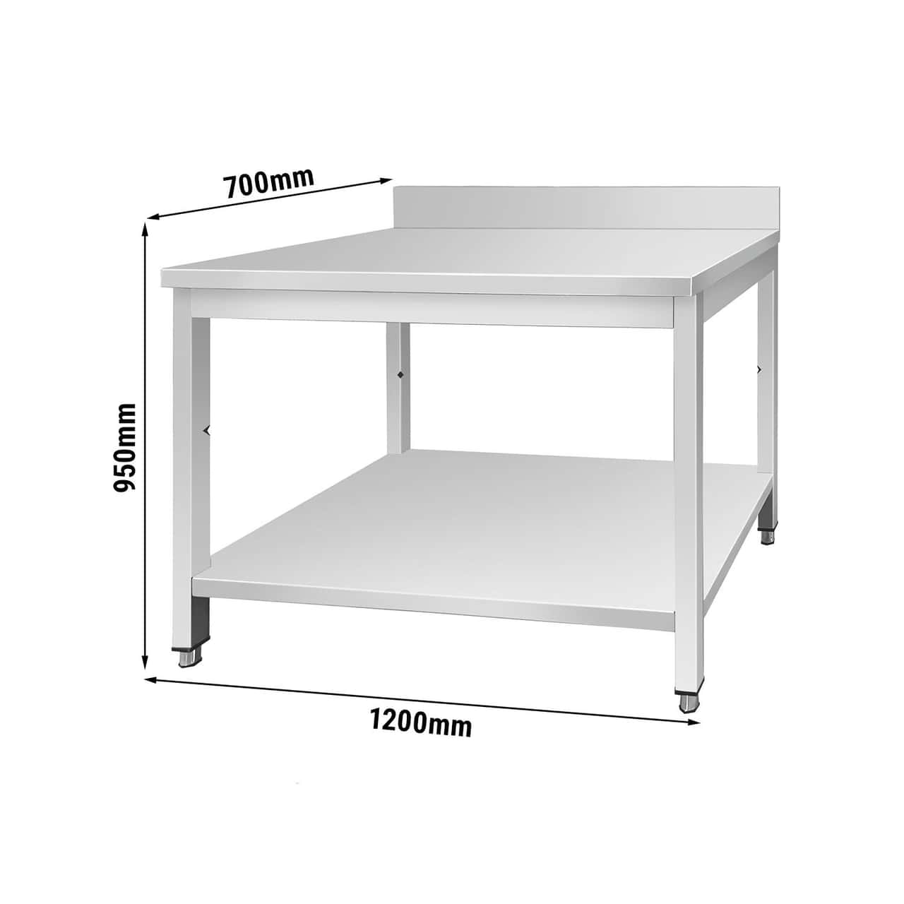 Nerezový pracovní stůl ECO - 1200x700mm - se spodní policí & obkladovým panelem