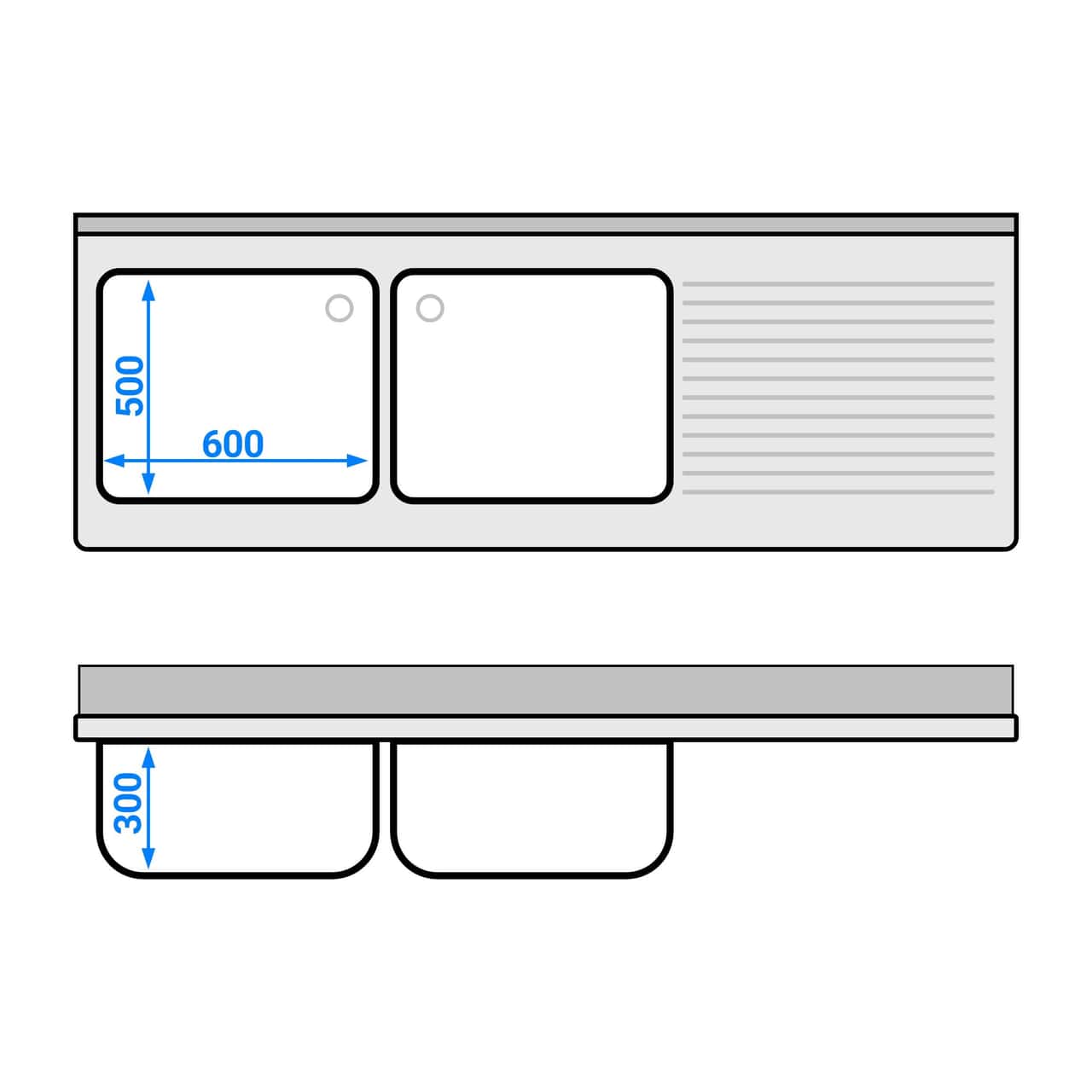 Spülschrank - 2000x700mm - mit Abfallbehälter & 2 Becken links