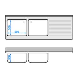 Spülschrank - 2000x700mm - mit Abfallbehälter & 2 Becken links