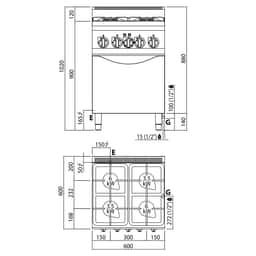 Gasherd - 19 kW - 4 Brenner - inkl. Elektro Umluftofen - 3 kW