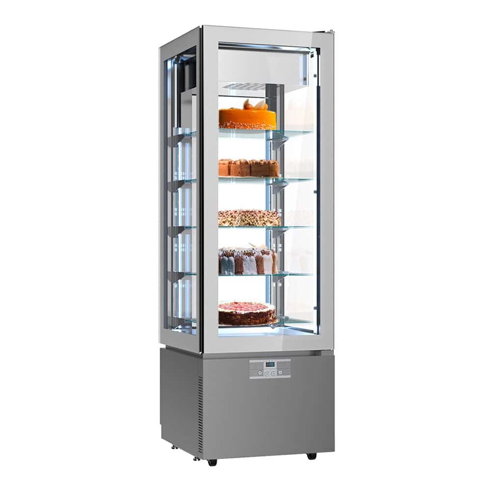 Panorama freezer display cabinet - 324 litres - 600mm - with LED lighting & 5 glass shelves - silver