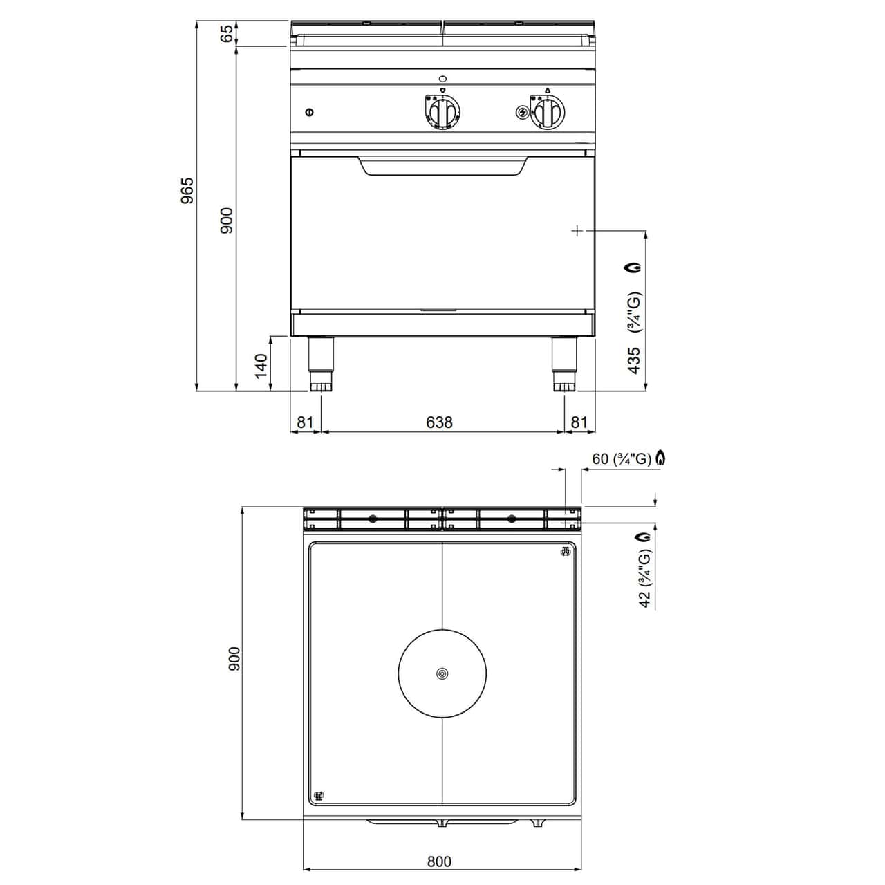 Gas Glühplattenherd - 13 kW - inkl. Gasbackofen - 7,8 kW