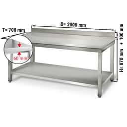 Edelstahl Arbeitstisch ECO - 2000x700mm - mit Grundboden & Aufkantung