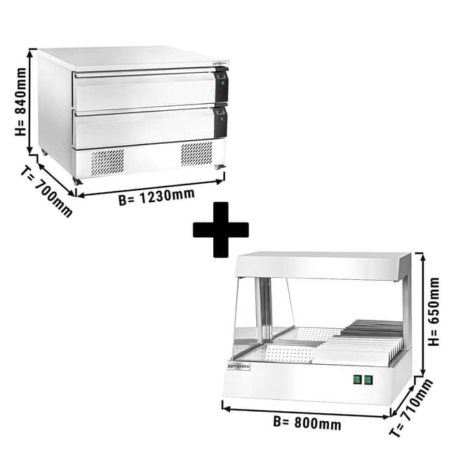 Tiefkühl/Kühl-Unterbau Kombination -22 ~ +8°C - 1230mm - 2 Schubladen - inkl. Pommeswärmer