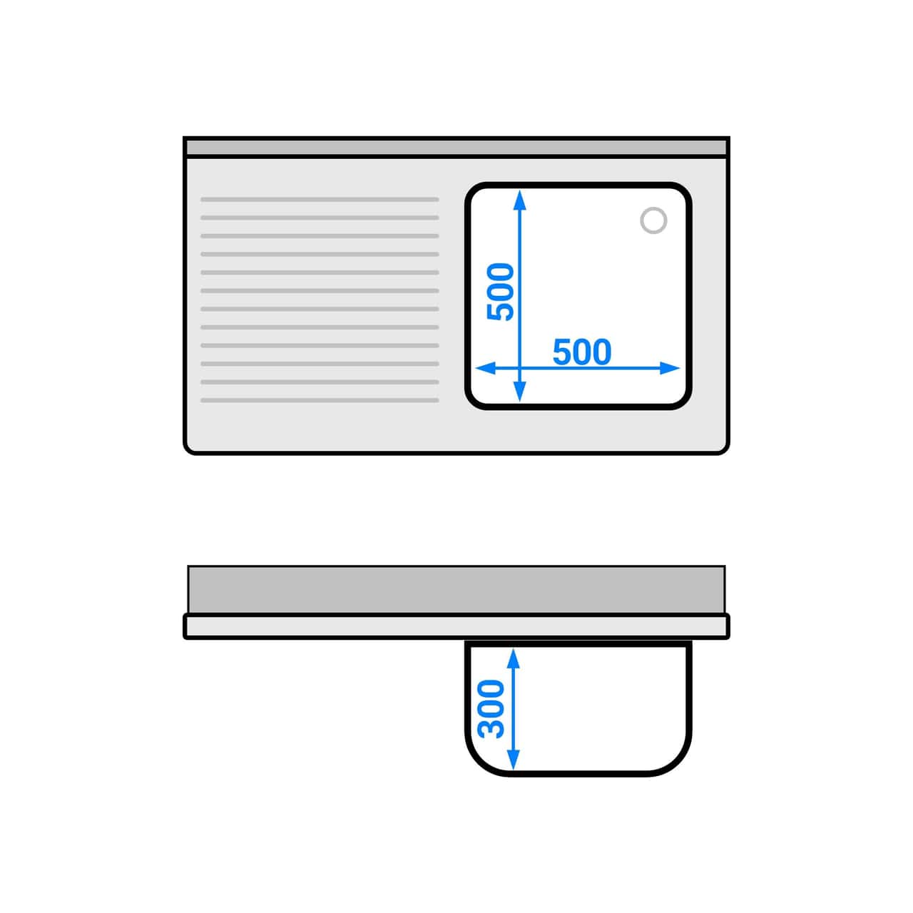 Spülschrank - 1200x700mm - mit 3 Schubladen & 1 Becken rechts