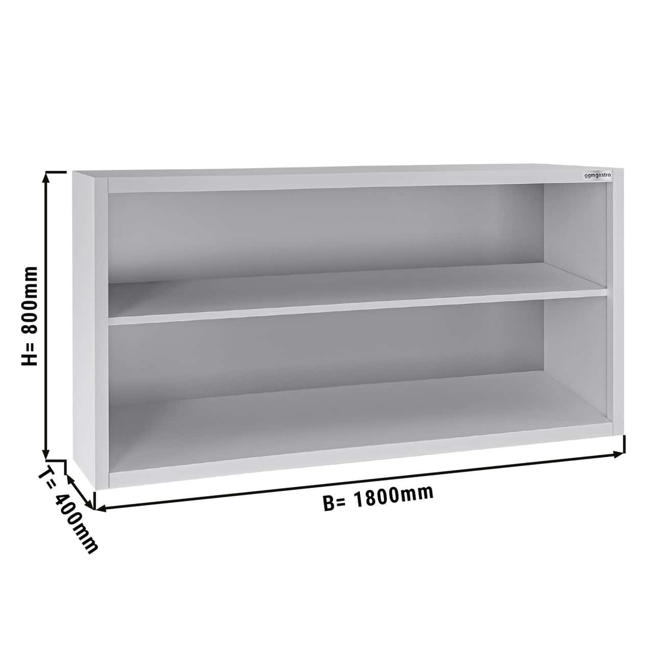 Edelstahl Wandhängeschrank ECO - 1800x400mm - ohne Schiebetür 800mm hoch