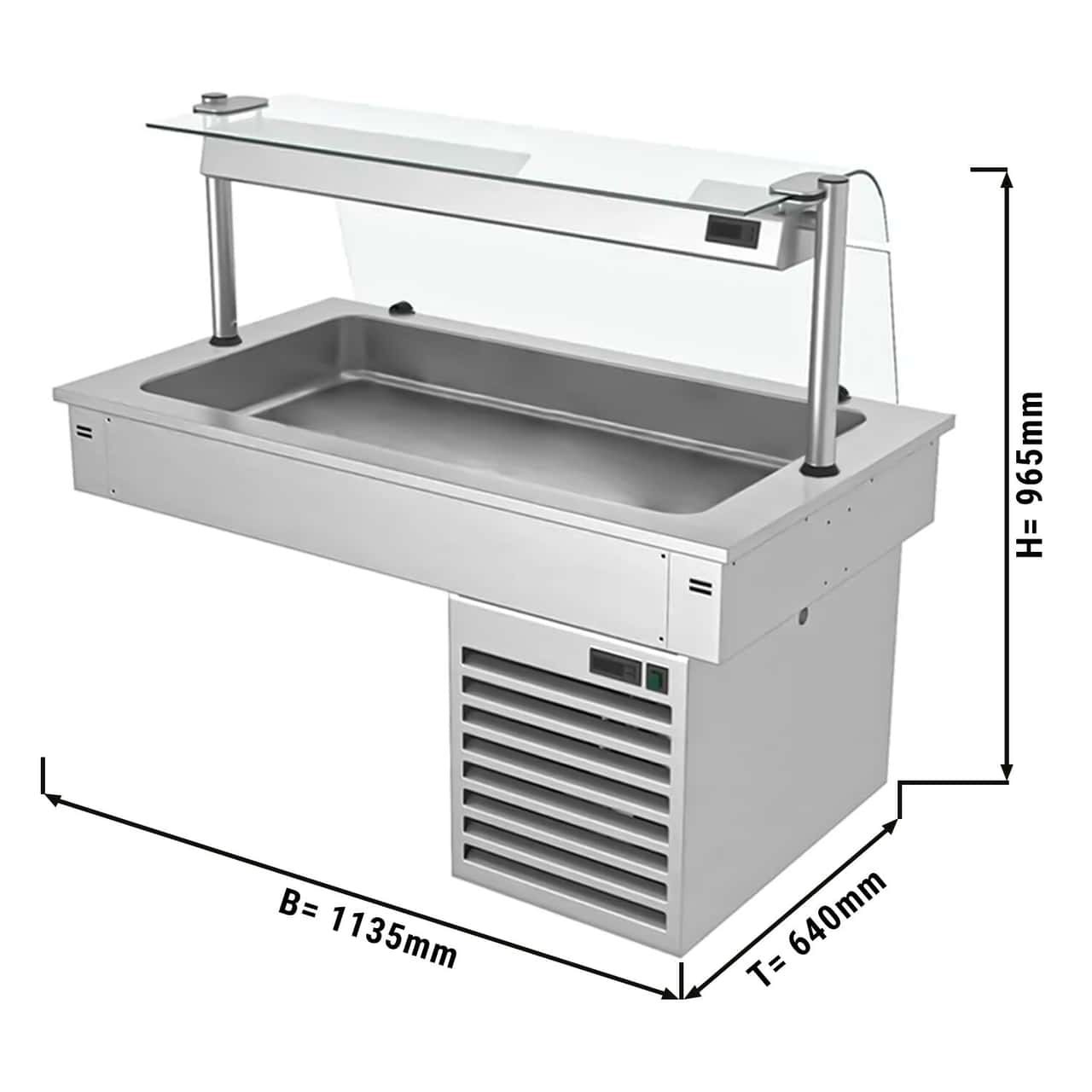 Einbau Kühlwanne - 1,1m - +2 ~ +8 °C - 3x GN 1/1 - mit Glas-Hustenschutz