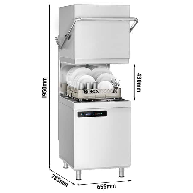 Doppelwandige Durchschubspülmaschine - 7,1 kW - inkl. Entkalker - mit Reiniger-, Klarspüler- & Laugenpumpe