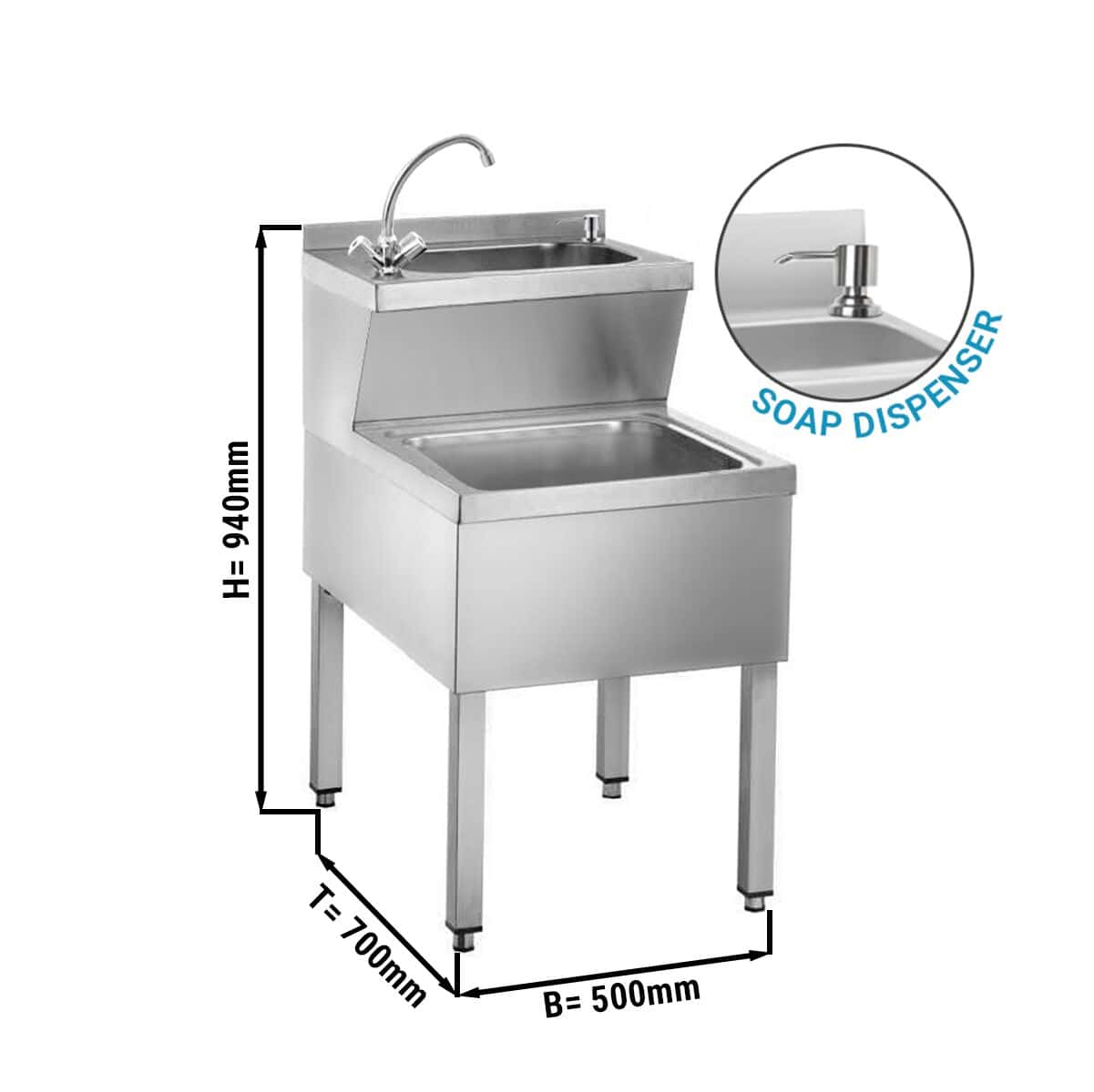 Handwasch- & Ausgußbecken - Edelstahl - mit Mischbatterie & Seifenspender