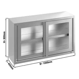 Stainless steel wall cabinet - 1000x400mm - with sliding glass door - 800mm high