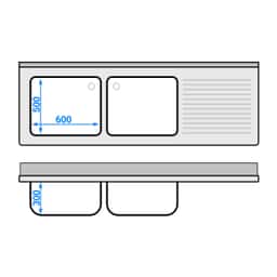Spültisch ECO - 2000x700mm - mit Grundboden & 2 Becken links