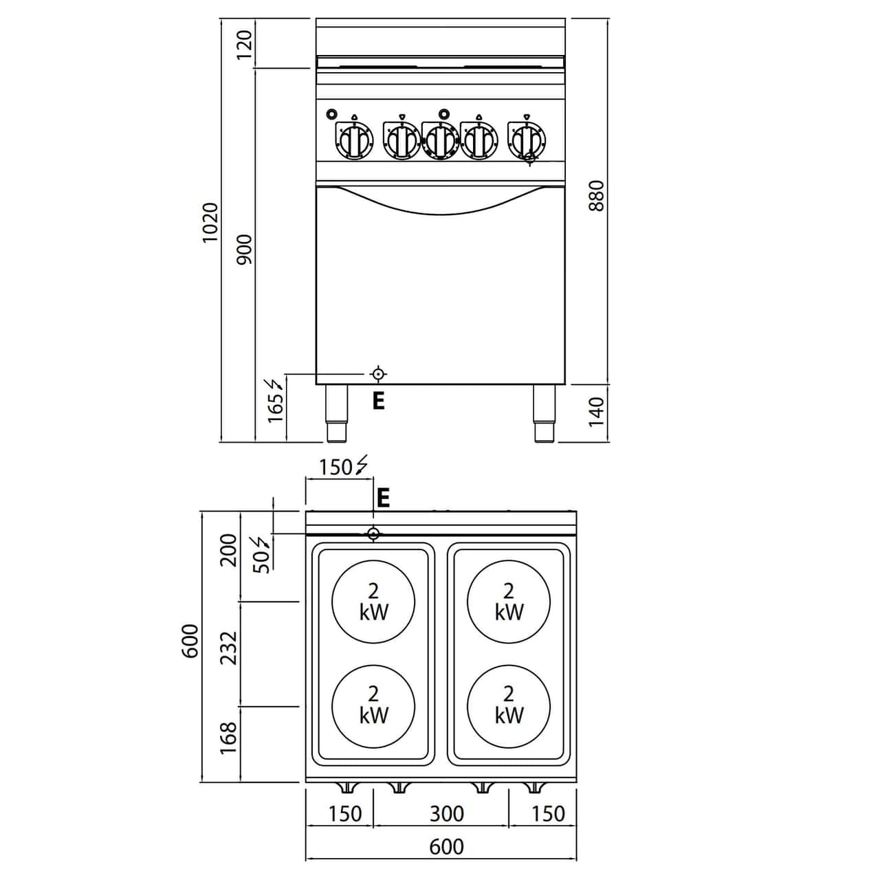 Elektroherd - 8 kW - 4 Platten Rund - inkl. Elektro Umluftofen - 3 kW