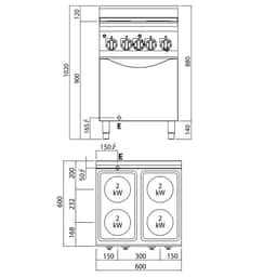 Elektroherd - 8 kW - 4 Platten Rund - inkl. Elektro Umluftofen - 3 kW