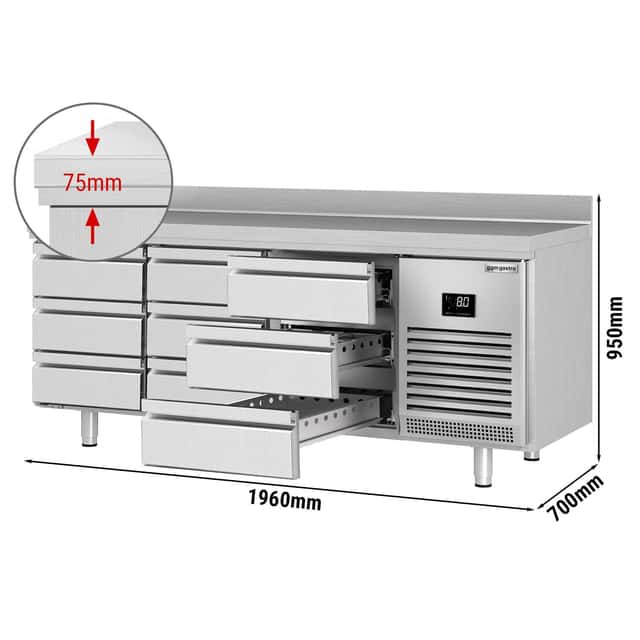 Kühltisch Premium PLUS - 1960x700mm - 9 Schubladen & Aufkantung