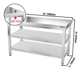 Edelstahl Arbeitstisch PREMIUM - 1500x700mm - mit Grundboden & Zwischenboden