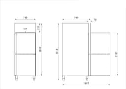 Bäckerei-Tiefkühlschrank Edelstahl PREMIUM - EN 60x80 - 600 Liter - 1 Tür, Schienen & Tragroste