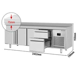 Kühltisch Premium PLUS - 2452x700mm - mit 3 Türen & 2 Schubladen & mit Aufkantung