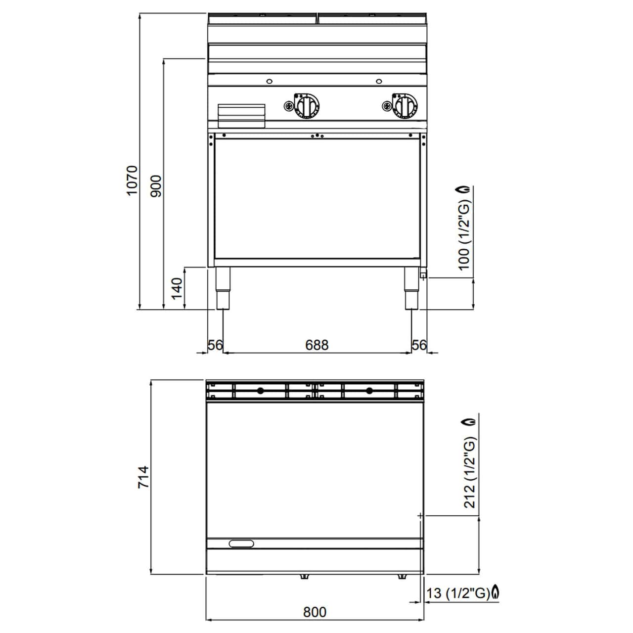 Gas Bratplatte - 13,8 kW - Glatt - mit glänzendem Finish