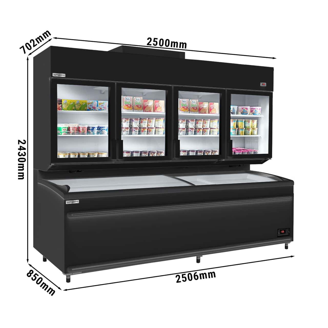 Wall-mounted refrigerated/freezer shelf - 2.5m - -18 ~ -23 °C or -6 ~ 6 °C - incl. freezer island