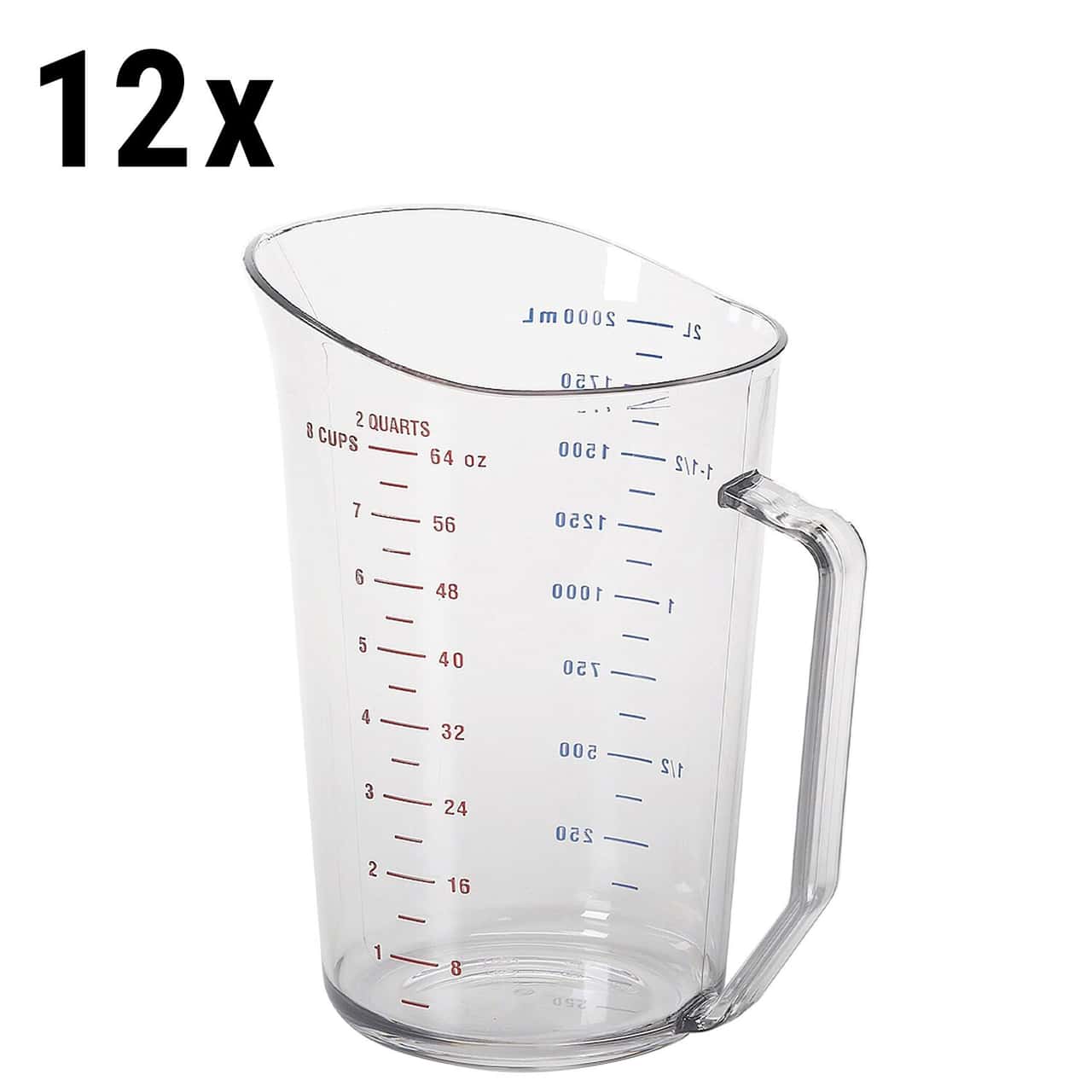 (12 Stück) CAMBRO | CAMWEAR® -  Polycarbonat Messbecher mit Messskala - 2 Liter - Clear